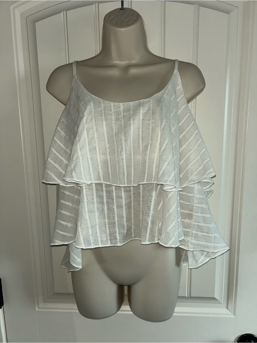 NEW Dizzy Lizzy Women's White Layered Striped Ruffle Camisole Sz M